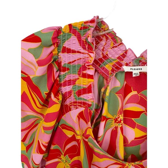 Pleione Women's Floral Print Smocked Top Size Medium‎ Boho Casual - Picture 3 of 10